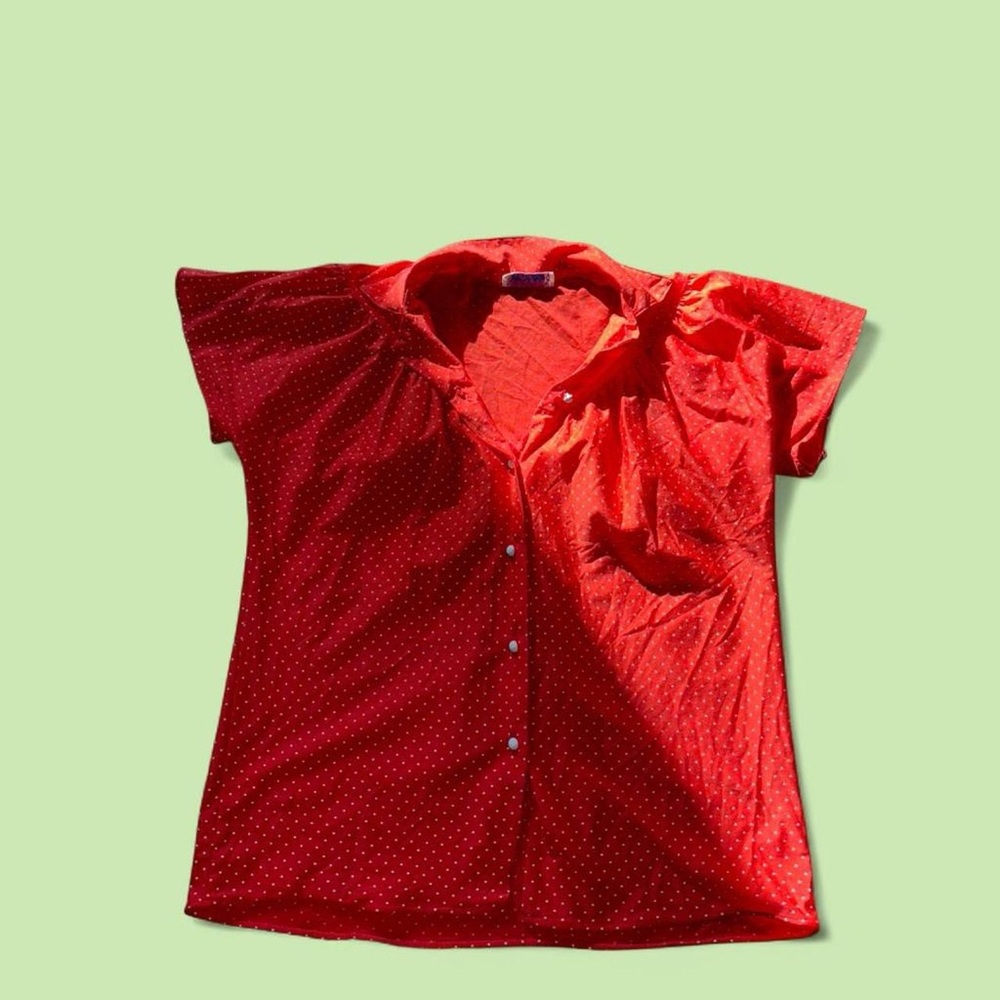 80s Two East Red Polka Dot Blouse